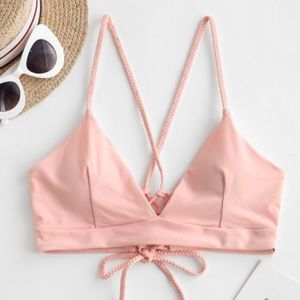 Braided strap lace up padded bikini top